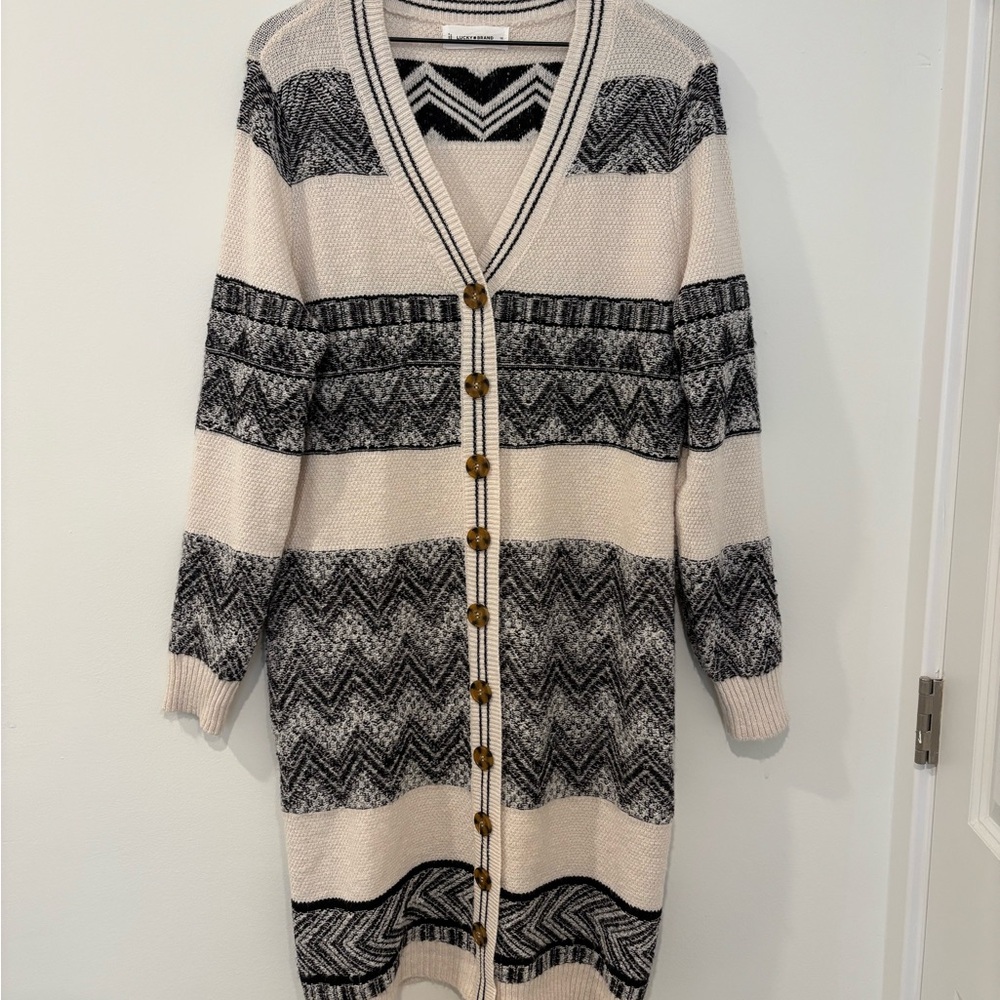 Lucky Brand Black and Cream Chevron Cardigan